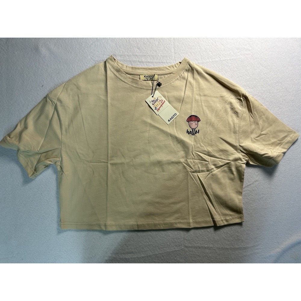 Kagito Large Cropped Tee Shirt Women's Short Sleeve Crew Neck